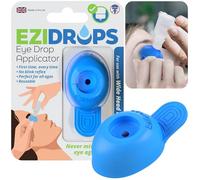 EziDrops Eye Drop Dispenser - Suitable for Wide/Flat Head Bottles Only - No More Involuntary Blinking and Fluids Wastage! - Reusable Easy Eye Drop Applicator from Young Children to Elderly (Blue)