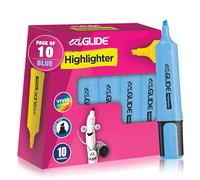 Eziglide 10-Pack Blue Highlighters Pens - Chisel Tip Markers (1-4.5mm) for Precise & Clear Marking - Fast-Drying, Smudge-Free Ink, Ideal for Highlighting, Studying & Colouring at Work, & School