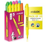 Eziglide 10-Pack Highlighter Pens, 5 Assorted Colours - Chisel Tip Markers | Quick Dry, Vibrant Neon Highlighter Markers for Bold & Fine Marking, Ideal Stationery for Study, Notes, School, Home & Office