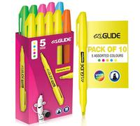 Eziglide 10-Pack Highlighters Pens Set, 5 Assorted Colours - Quick Dry, Vibrant Neon Chisel Tip Highlighter Markers for Bold & Fine Marking - Ideal Stationery for Study, Notes, School, Home, Office