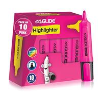 Eziglide 10-Pack Pink Highlighters Pens - Chisel Tip Markers (1-4.5mm) for Bold & Fine Marking - No-Smudge, Quick-Dry Ink, Ideal for Highlighting, Studying & Colouring at Work, School & Home Use