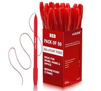 Eziglide 50-Pack Ballpoint Pen Set, Red - Fine Pens with Medium Point Nib (1.0mm) for Precise Writing & Ergonomic Grip - Quick-Dry Ink, Ideal for Adults, Home, Office, Work & Study Use