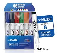 Eziglide 6 Assorted Drywipe White Board Pens, Bullet Tip - Refillable & Erasable Whiteboard Markers for Flipcharts, School & Office, Non-Permanent (Black, Red, Blue, Green, Purple & Orange)