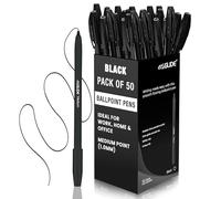 Eziglide Ballpoint Pens Black Ink 50-Pack - Black Biro Pens Multipack with Medium Point (1.0mm) for Effortless, Smooth Handwriting & Consistent Flow - Black Pens for School, Home, Office Supplies