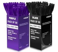 Eziglide Ballpoint Pens Multipack, Black & Purple Ink 2 x 50 Pack Black & Purple Biro Pens Multipack with Medium Point (1.0mm), Smooth Handwriting & Consistent Flow Stick Ballpoint Pen