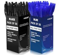 Eziglide Ballpoint Pens Multipack, Blue & Black Ink 2 x 50 Pack Blue & Black Biro Pens Multipack with Medium Point (1.0mm), Smooth Handwriting & Consistent Flow Stick Ballpoint Pen