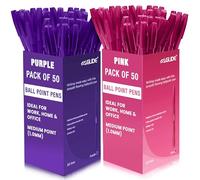 Eziglide Ballpoint Pens Multipack, Purple & Pink Ink 2 x 50 Pack Purple & Pink Biro Pens Multipack with Medium Point (1.0mm), Smooth Handwriting & Consistent Flow Stick Ballpoint Pen