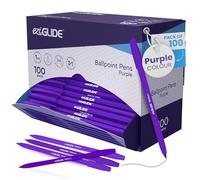 Eziglide Ballpoint Purple Pens, Medium Point Nib (1.0mm), 100-Pack | Smooth Writing & Easy Grip - Quick-Dry Ink, Multipack Purple Biro, Ideal for School, Home, Work, Exams & Stationery Use