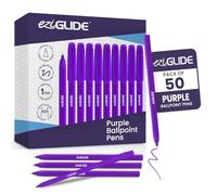 Eziglide Ballpoint Purple Pens, Medium Point Nib (1.0mm), 50-Pack | Fine Precision & Easy Grip - Multipack Ball Point Purple Pens Ideal for Home, Office, Work, Exams & School Supplies
