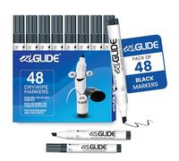 Eziglide Black Chisel Tip Drywipe Whiteboard Pens, Bulk Pack of 48 Black Markers, No Residue Ink, Hard-wearing Fibre Chisel Tip Dry Wipe Pen, Ideal for School, Home and Work