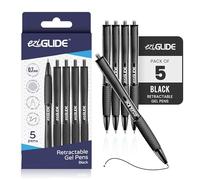 Eziglide Black Retractable Gel Pens, Pack of 5 Pens Black Ink, Smooth Tip Writing Pens, Black Gel Pens for Writing, Drawing & Sketching, Great for Office, School & Home