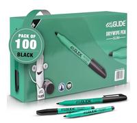 Eziglide Black Whiteboard Pens Slim Barrel, Classpack of 100 Black Ink Dry Wipe Pens for Whiteboard, Hard-wearing Fibre Medium Bullet Tips Whiteboard Pen for School, Office & Home Schooling Supplies
