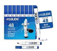 Eziglide Blue Chisel Tip Drywipe Whiteboard Pens, Bulk Pack of 48 Blue Markers, No Residue Ink, Hard-wearing Fibre Chisel Tip Dry Wipe Pen, Ideal for School, Home and Work