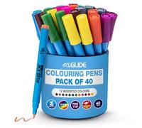 Eziglide Felt Tip Colouring Pens in Pen Pot, Assorted Colours Pack of 40 Fine Tip Colouring Pens, Fibre nib felt tips in 12 Bright colour pens for paper & card, Ideal for School, Work & Home…