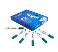 Eziglide Green Bullet Tip Drywipe Whiteboard Pens, Bulk Pack of 48 Green Markers, No Residue Ink, Hard-wearing Fibre Green Bullet Tip Dry Wipe Pen, Ideal for School, Home and Work