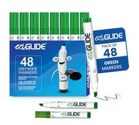 Eziglide Green Chisel Tip Whiteboard Pens, 48-Pack Drywipe Markers Set | No-Residue Green Ink with Hard-Wearing Fibre Tip for Clear Writing, Ideal for Whiteboards at School, Home, Office & Work