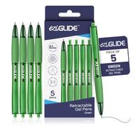 Eziglide Green Retractable Gel Pens, Pack of 5 - Smooth Tip Writing Pens | Ultra-Smooth Green Gel Ink with Retractable Tips for Comfortable Writing, Drawing, Sketching, School and Office Use