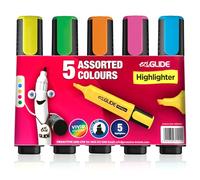 Eziglide Highlighter Pens Pack of 5, Assorted Colours - Vibrant Neon Chisel Tip Highlighter Markers for Bold & Fine Marking - Ideal for Books, Notes, School, Home, Office & Study Supplies