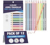 Eziglide Jumbo TriGrip Colouring Pencils, Pack of 12 Triangular Pencils, Break resistant super bonded lead, 12 Assorted high pigment colours, Improves children's pencil grip, comfort and control