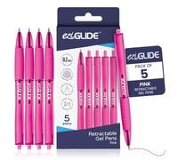 Eziglide Pink Retractable Gel Pens, Pack of 5 - Smooth Tip Writing Pens | Ultra-Smooth Pink Gel Ink with Retractable Tips for Comfortable Writing, Drawing, Sketching, School and Office Use