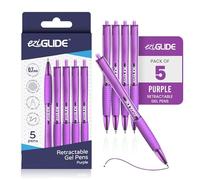 Eziglide Purple Retractable Gel Pens, Pack of 5 Pens, Smooth Tip Writing Pens, Gel Pens for Writing, Drawing & Sketching, Great for Office, School & Home