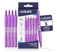 Eziglide Purple Retractable Gel Pens, Pack of 5 - Smooth Tip Writing Pens | Ultra-Smooth Purple Gel Ink with Retractable Tips for Comfortable Writing, Drawing, Sketching, School and Office Use