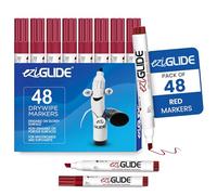 Eziglide Red Chisel Tip Drywipe Whiteboard Pens, Bulk Pack of 48 Red Markers, No Residue Ink, Hard-wearing Fibre Chisel Tip Dry Wipe Pen, Ideal for School, Home and Work