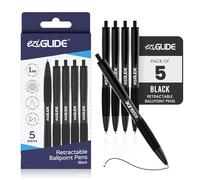 Eziglide Retractable Ballpoint Pens, 5-Pack Black Pens For Smooth Writing | Black Ink Ballpoint Pens with Smooth Flow & Retractable Tips for Writing, Note-Taking, Office, School & Home Use