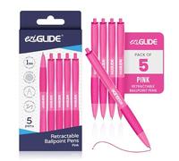 Eziglide Retractable Ballpoint Pens, 5-Pack Pink Pens For Smooth Writing | Pink Ink Ballpoint Pens with Smooth Flow & Retractable Tips for Writing, Note-Taking, Office, School & Home Use