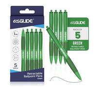 Eziglide Retractable Ballpoint Pens, Pack of 5 Pens Green Ink, Smooth Writing Ballpoint Pens for Writing, Note-Taking & Everyday Use, Great for Office, School & Home