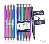 Eziglide Retractable Gel Pens Pack of 5 - Black, Blue, Green, Purple & Pink | Ultra-Smooth Assorted Gel Ink with Retractable Tips for Comfortable Writing, Drawing, Sketching, School and Office Use