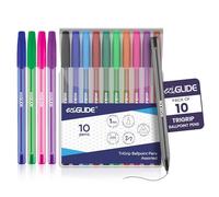 Eziglide TriGrip Ballpoint Pens, 10-Pack 10 Vibrant Colours, Comfort Grip | 1.0mm Medium Point Nib for Precise Writing with Triangular Grip & Smooth Control, Ideal for Home, Office, Teachers & Exams