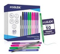 Eziglide TriGrip Ballpoint Pens, 50-Pack, 5 Assorted Colours, Comfort Grip | 1.0mm Medium Point Nib for Precise Writing with Triangular Grip & Smooth Control, Ideal for Home, Office, Teachers & Exams
