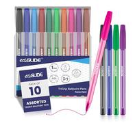 Eziglide TriGrip Ballpoint Pens Assorted 10 Pack, 10 Vibrant Colours, Medium Point Nib (1.0mm) for Precise Writing & Triangular Grip - Writing Pens for Home, Office, Teachers, Exams, Work & more