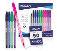 Eziglide TriGrip Ballpoint Pens Assorted 50 Pack, 5x Assorted Colours, Medium Point Nib (1.0mm) for Precise Writing & Triangular Grip - Writing Pens for Home, Office, Teachers, Exams, Work & more