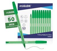 Eziglide TriGrip Ballpoint Pens Green Ink 50-Pack, Green Ballpoint Pens Multipack, Medium Point (1.0mm) for Smooth Handwriting & Consistent Flow Triangular Barrel Black Pens for School, Home & Office