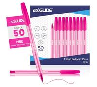 Eziglide TriGrip Ballpoint Pens Pink Ink 50-Pack, Pink Ballpoint Pens Multipack, Medium Point (1.0mm) for Smooth Handwriting & Consistent Flow Triangular Barrel Black Pens for School, Home & Office