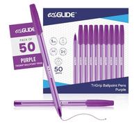 Eziglide TriGrip Ballpoint Pens Purple Ink 50-Pack, Purple Ballpoint Pen Multipack, Medium Point (1.0mm) Smooth Handwriting & Consistent Flow Triangular Barrel Black Pens for School, Home & Office