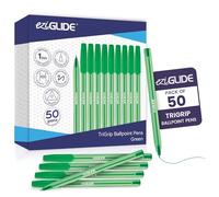 Eziglide TriGrip Green Ballpoint Pens, 50-Pack Green Pens, Triangular Grip | 1.0mm Medium Point for Smooth Handwriting with Consistent Ink Flow & Triangular Barrel, Ideal for School, Home & Office Use