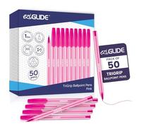 Eziglide TriGrip Pink Ballpoint Pens, 50-Pack Pink Pens, Triangular Grip | 1.0mm Medium Point for Smooth Handwriting with Consistent Ink Flow & Triangular Barrel, Ideal for School, Home & Office Use