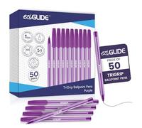 Eziglide TriGrip Purple Ballpoint Pen, 50-Pack Purple Pens, Triangular Grip | 1.0mm Medium Point for Smooth Handwriting with Consistent Ink Flow & Triangular Barrel, Ideal for School, Home & Office Use
