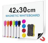 Ezigoo Magnetic Whiteboard for Fridge A3, Dry Erase Magnet White Board, Weekly Organizer & Memo Board, Whiteboard Magnetic with 6 Markers, 1 Eraser, 4 Magnets for Home and Office to Do List