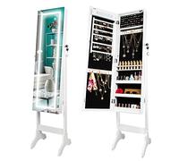 Ezigoo Standing Mirror Jewelry Cabinet with LED Light - Full Length Mirror with Ample Storage for Earrings, Necklaces, Rings, and Lipsticks