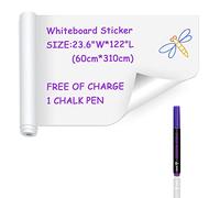 Ezigoo Whiteboard Paper Sticker Adhesive Chalkboard Paper Roll Removable Memo White Board Wall Decal Film for Home Kitchen Office School Memo - 1 Roll with 1 Chalk Marker Pen - 60cm x 310cm