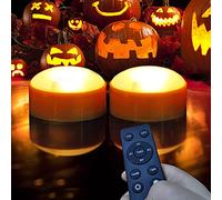 EZiKitchen 2 Pack Halloween Pumpkin Lights Jack O Lantern Lights Battery Operated Outdoor LED Light with Remote/Timer Flameless Flickering Candles Home Party Hoilday Decoration,Orange