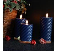 EZiKitchen 3 Pack Wax Flameless Candles with Timer Battery Operated, Navy