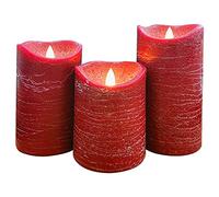EZiKitchen Real Wax Flameless Candles Set of 3 (D 3’’ x H 4’’ 5’’ 6’’) Battery Operated LED Candle with Timer Home Decorative Pillar Flickering Lights,Wedding Party Events Decor,Red