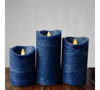 EZiKitchen Real Wax Flameless Candles Set of 3 (D 3" x H 4" 5" 6") Battery Operated LED Candle with Timer Home Decorative Pillar Flickering Lights,Wedding Party Events Decor,Navy Blue