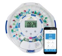 EziMedPil Bluetooth Pill Dispenser w/Audio & Visual & Smartlife App Alerts, up to 9 Alarms/Day, 9 Dosage Templates, 28-Day Medication Dispenser w/Key for Prescriptions, Vitamins & More