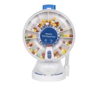 EziMedPil Pill Dispenser Daily, 14 Days Large Pill Organizer with One-Press Button, Standing Use or Wall-Mounted or Glass-Sticking Pill Container w/Med Cup, Weekly Pill Box for Vitamin,Medicine (Blue)